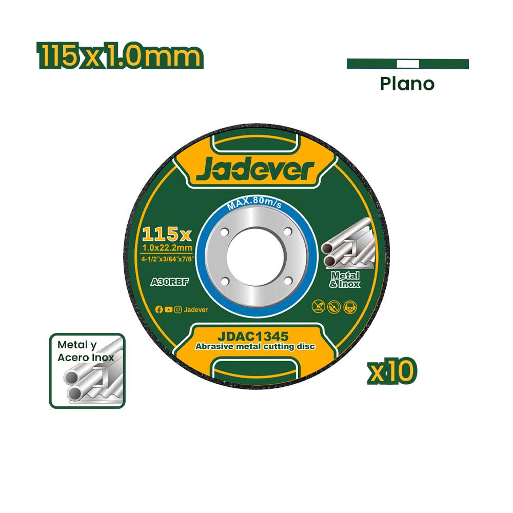 Disco de Corte Metal 4 Pulgadas 115x1.0mm 10 Piezas JADEVER