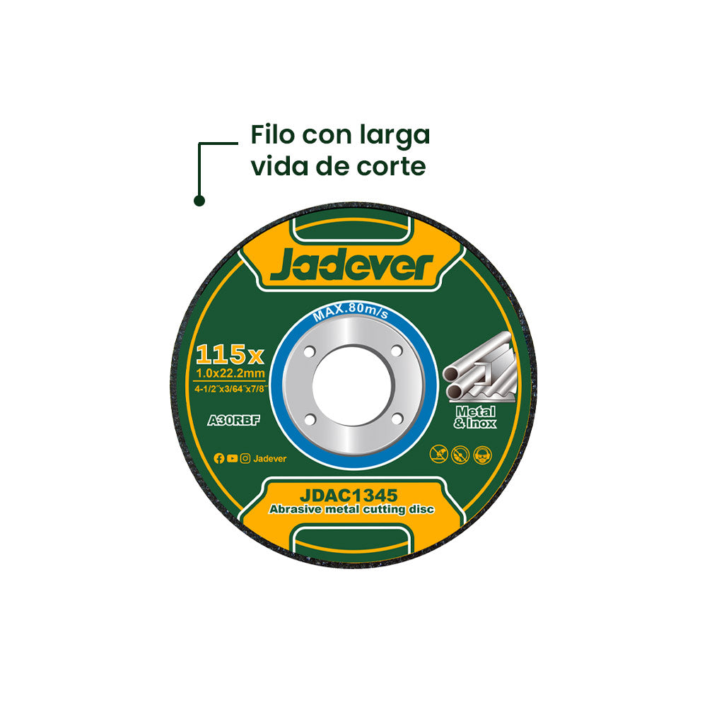 Disco de Corte Metal 4 Pulgadas 115x1.0mm 10 Piezas JADEVER