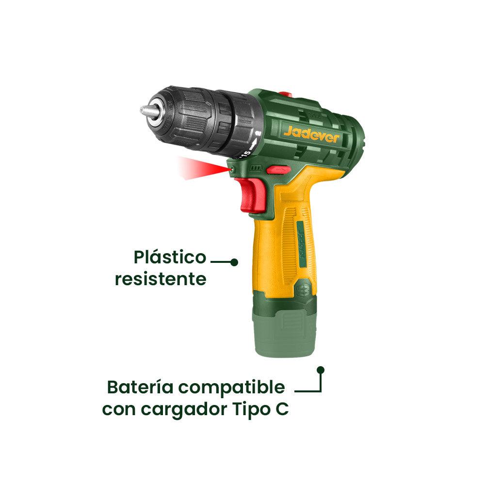 Taladro 12v 3/8 10mm + Batería 1.5 Amperes JADEVER