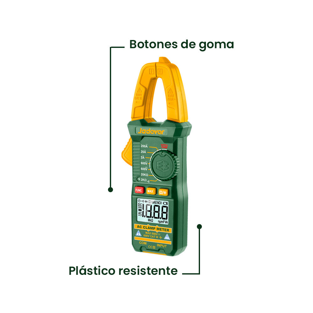 Multitester con Pinza Amperimétrica 600v 2000 Conteos JADEVER