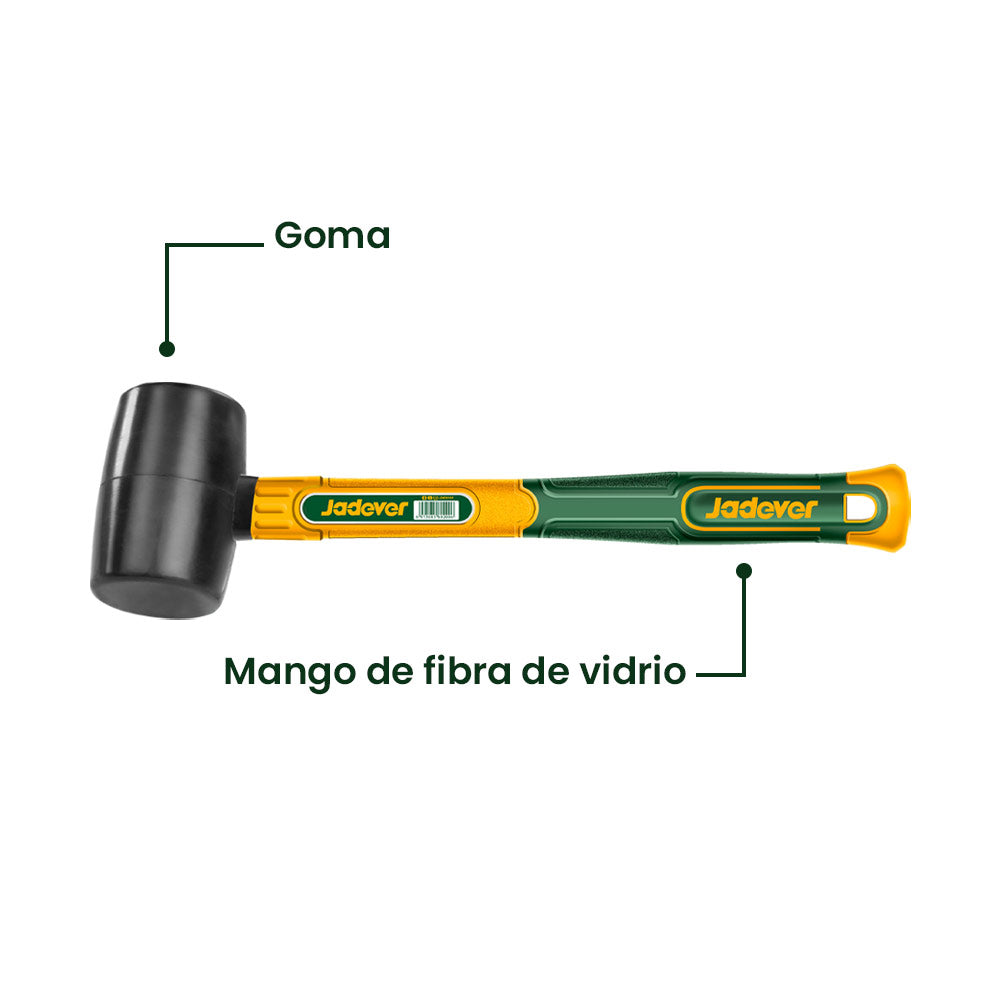 Combo Martillo Mazo De Goma 8oz 220g Mango Fibra JADEVER