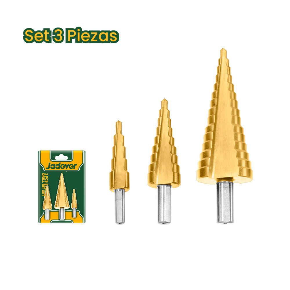 Set Brocas Pino Cónicas Escalonadas 4-32mm 3 Piezas JADEVER