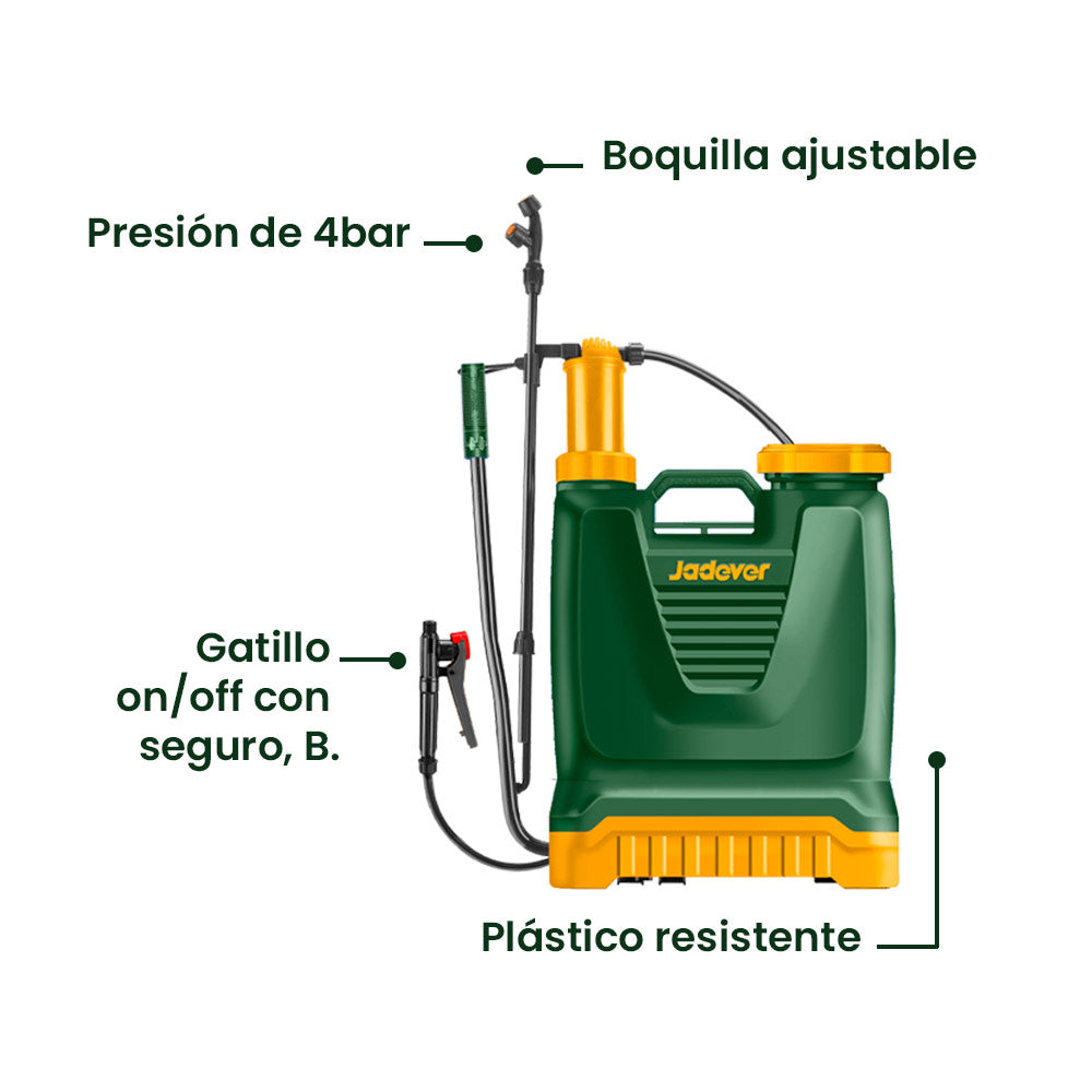 Rociador Fumigador Pulverizador tipo Mochila 16 Litros JADEVER