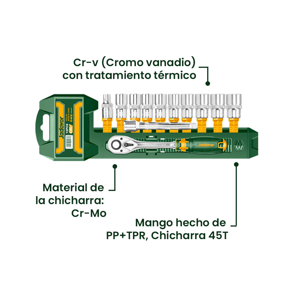 Juego de Dados 1/4” + Chicharra 12 Piezas JADEVER