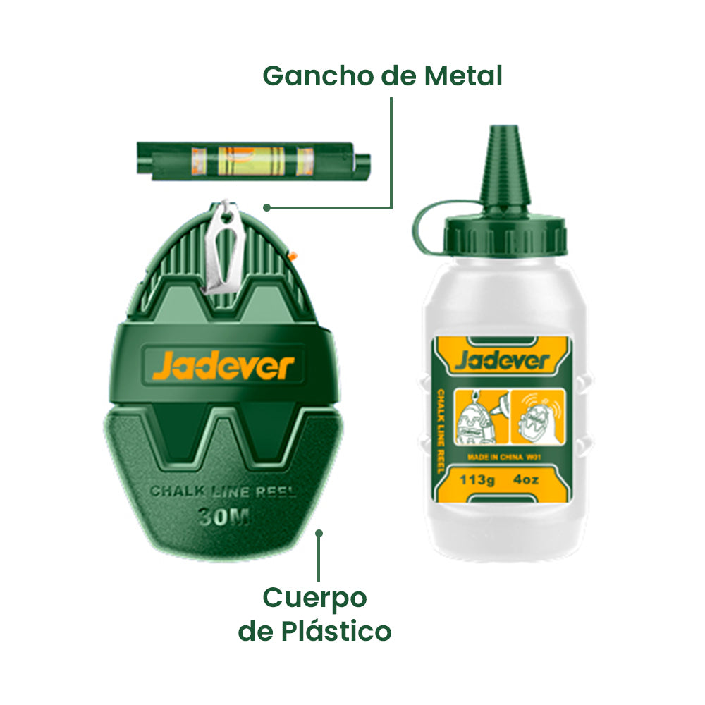 Kit Set Medidor Distancia + Tizador + Tiza + Mini Nivel JADEVER
