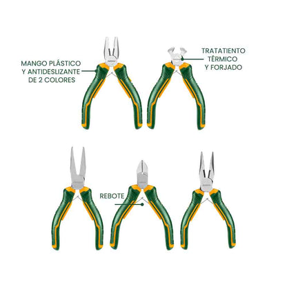 Set Mini Alicates 4,5 Pulgadas 5 Piezas JADEVER