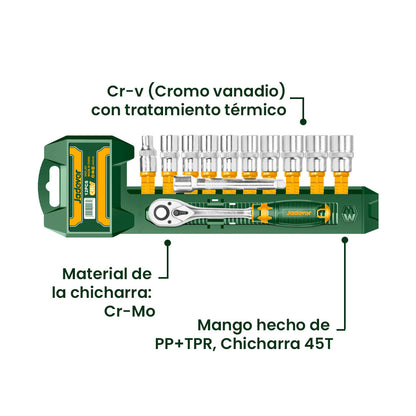 Juego de Dados 1/2” + Chicharra 12 Piezas JADEVER